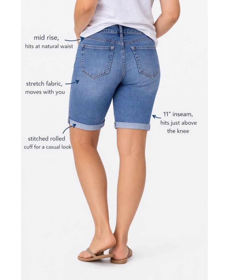 Plus Size Mid-Rise Stretch Denim Bermuda Shorts, 11" Inseam