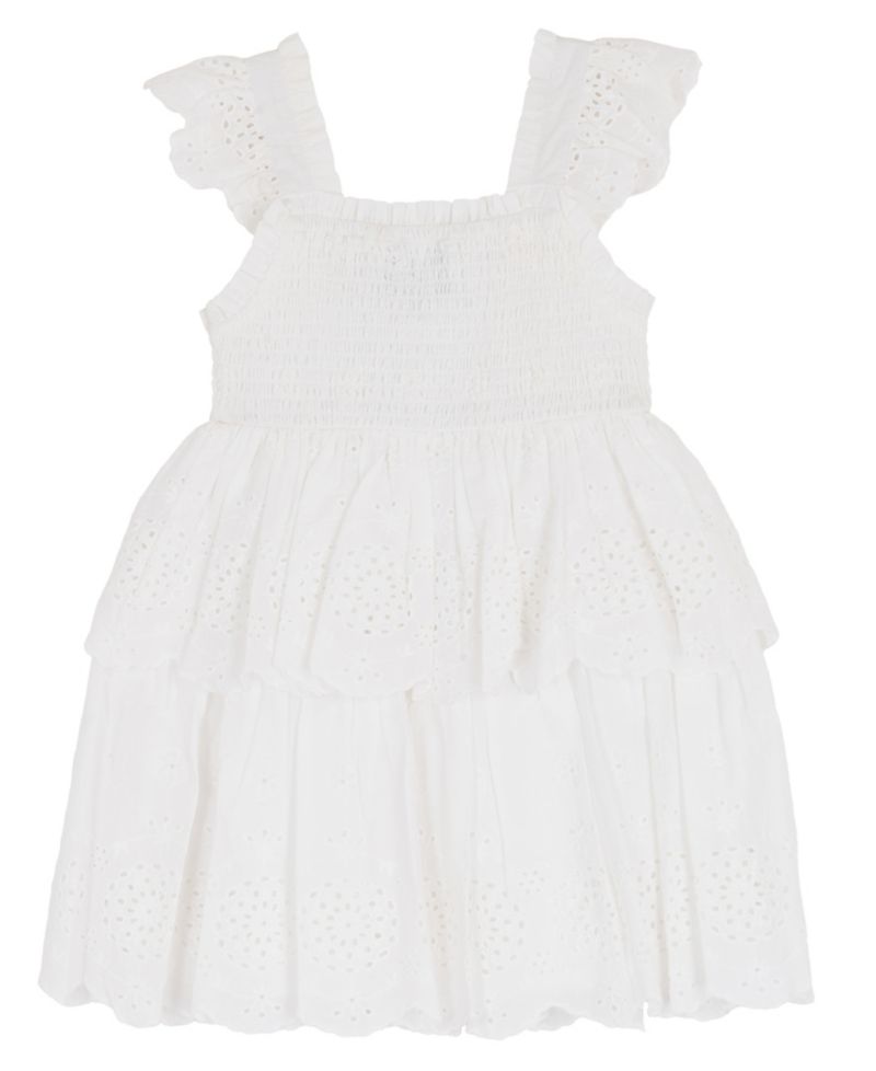Girls' 2T-6X Cotton Eyelet Square Neck Flutter Dress