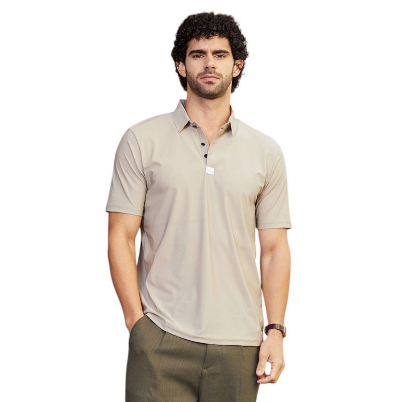 Men's Sand Beige Seamless Waffle Polo T-Shirt