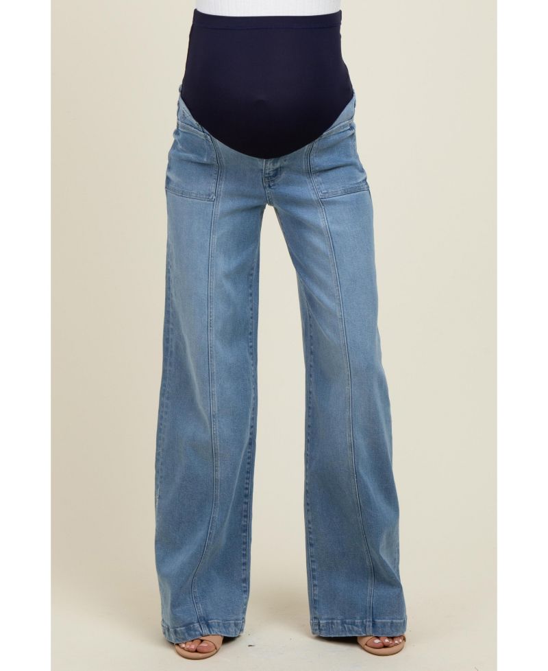 Women's Blue Front Seam Super Wide Leg Jeans