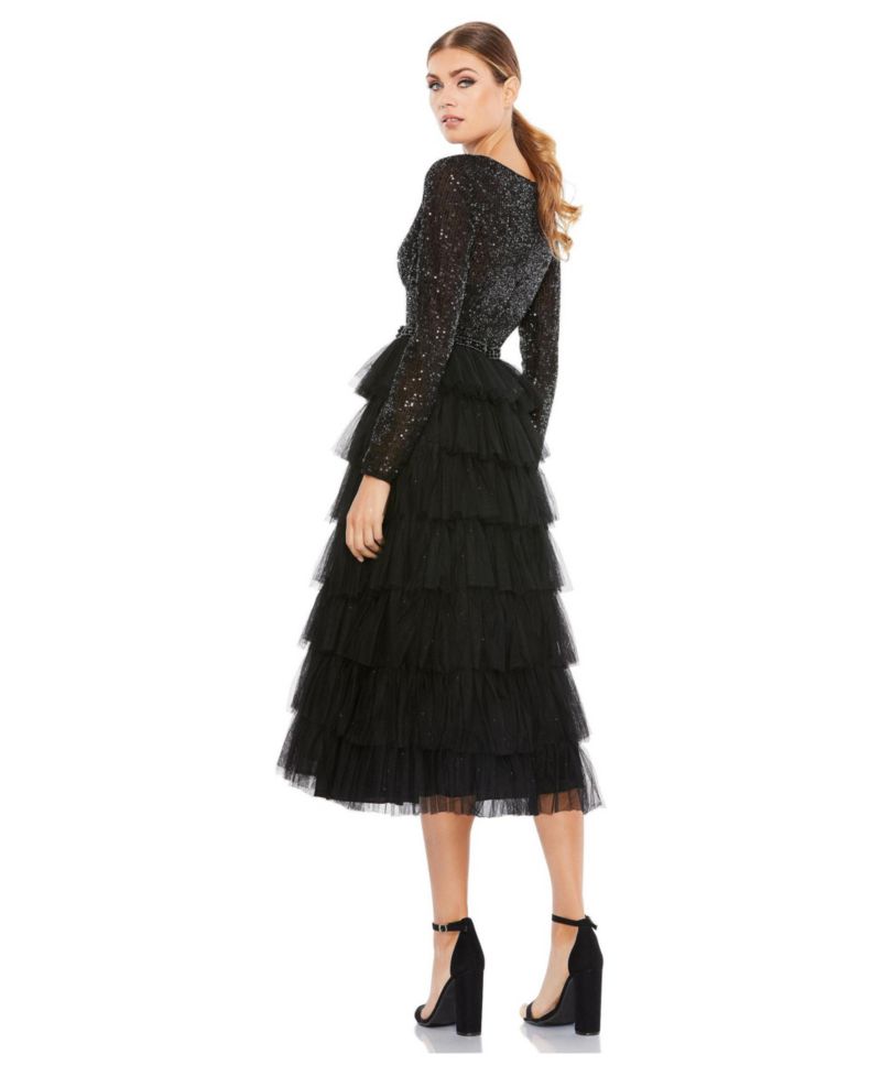 Women's Sequined Layered Tulle A-Line Cocktail Dress