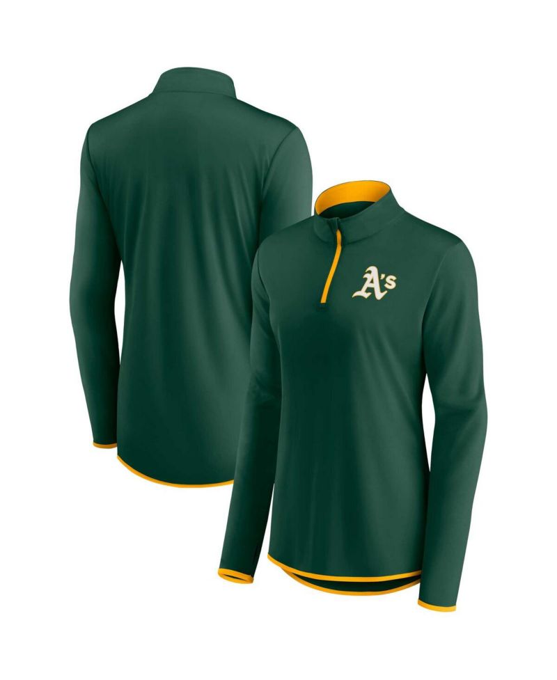 Women's Green Oakland Athletics Corner Quarter-Zip Top
