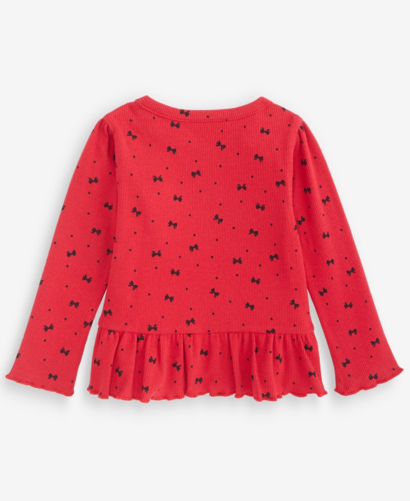Baby Girls' 3M-24M Mix & Match Long-Sleeve Bow-Print Peplum Ribbed Top
