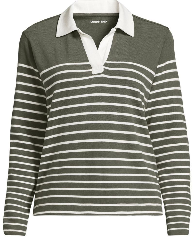 Plus Size Mariner Rugby Long-Sleeve Striped Polo Shirt