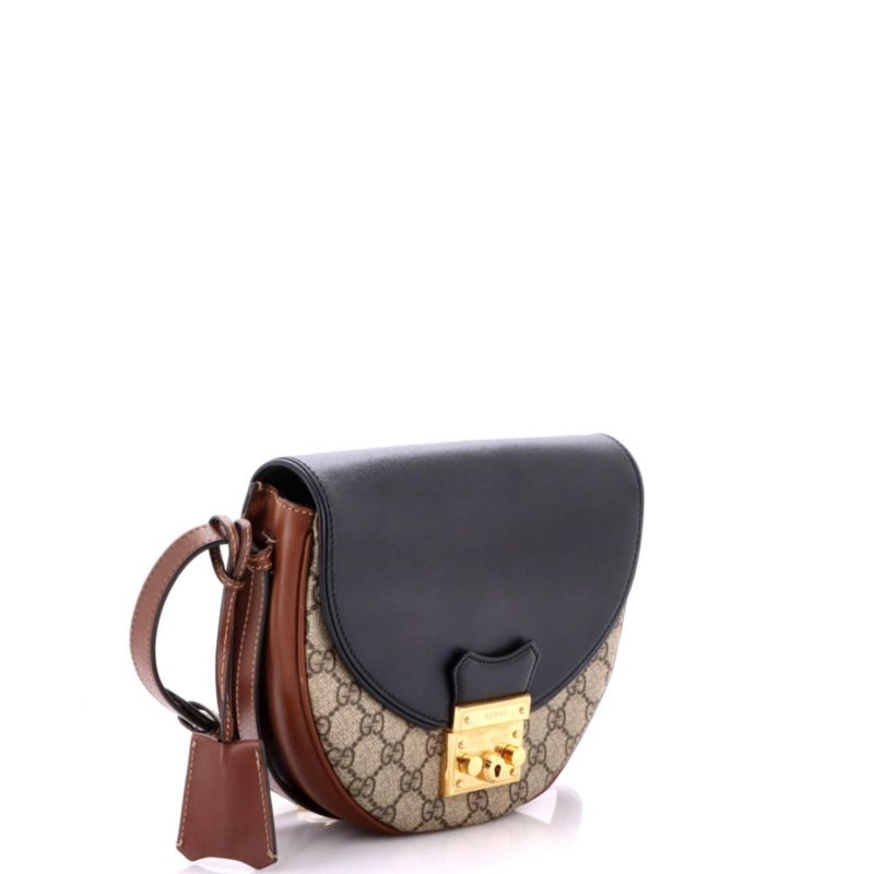Small Padlock Saddle Shoulder Bag GG Coated Canvas and Leather