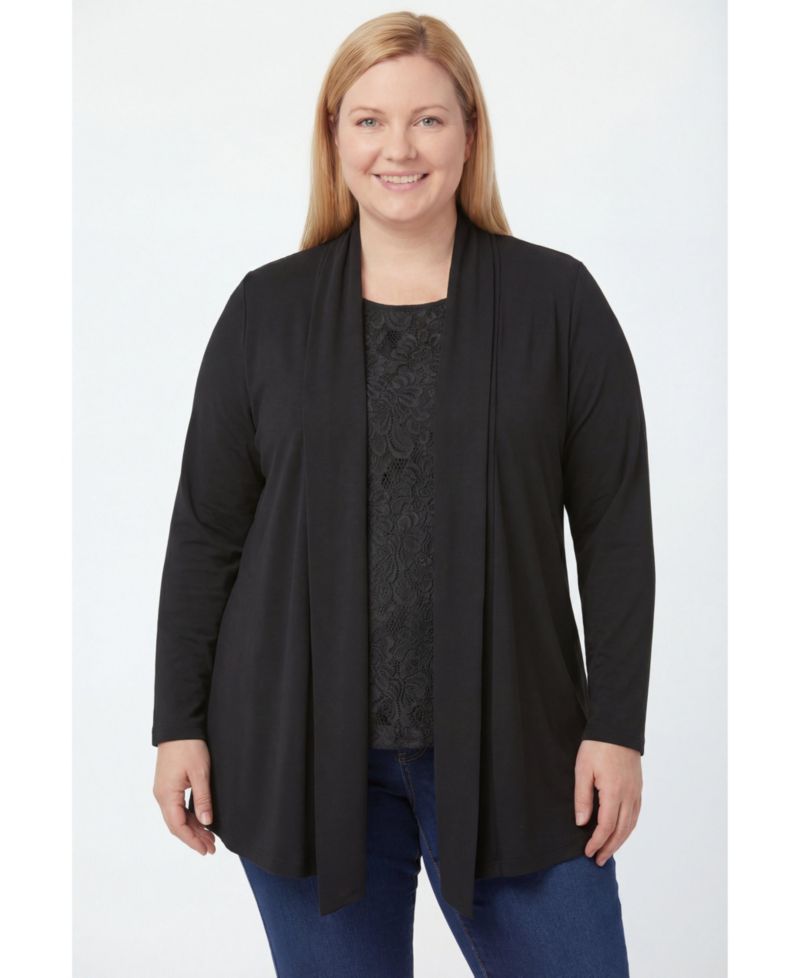 Plus Size Within 2-Fer Cardigan & Attached Lace Tunic