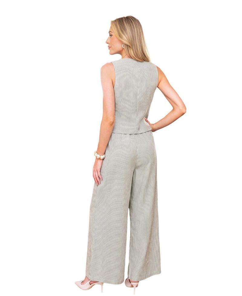 Women's Striped V-Neck Vest and Wide-Leg Pants Set