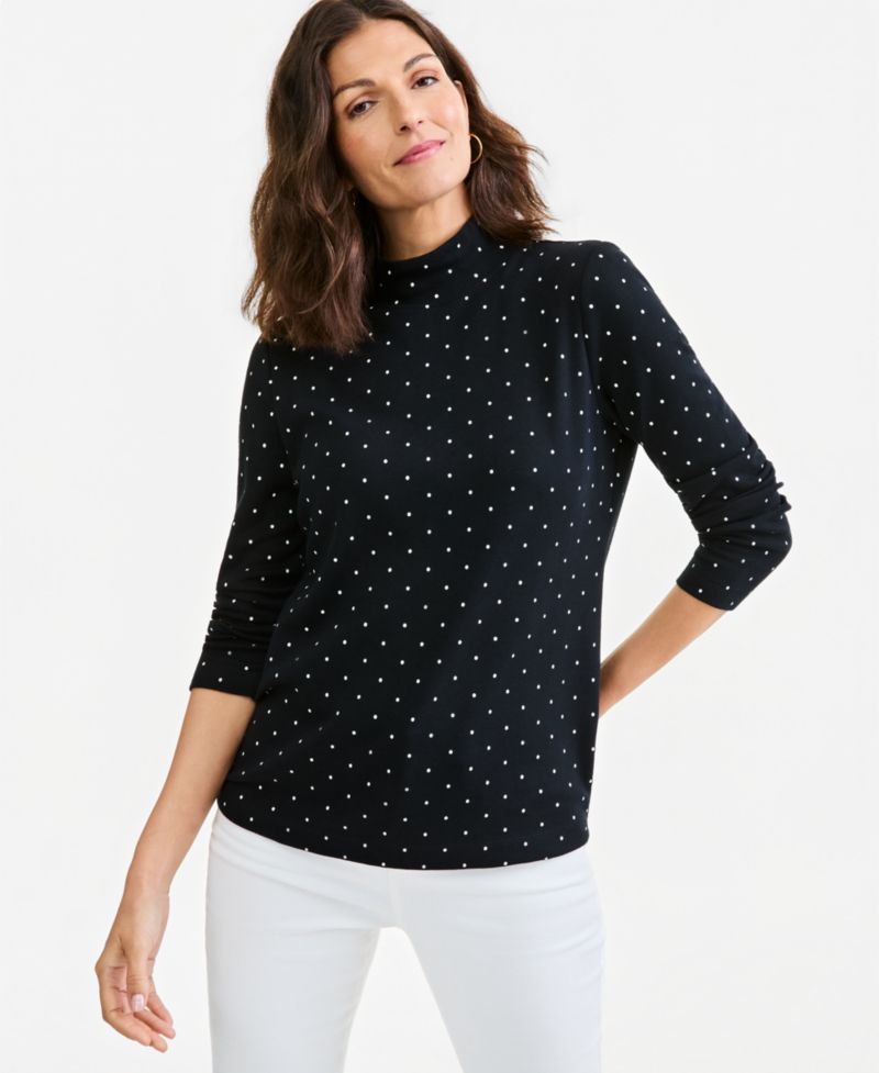 Women's Printed Mock-Neck Long-Sleeve Tee