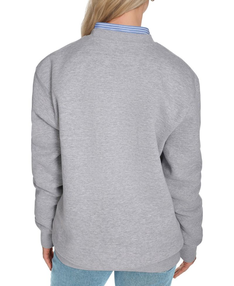 Women's Gray New York Knicks Arch Stripe Fleece Crewneck Sweatshirt