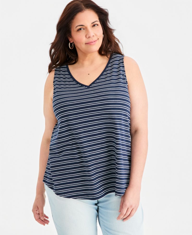 Plus Size Printed V-Neck Tank Top