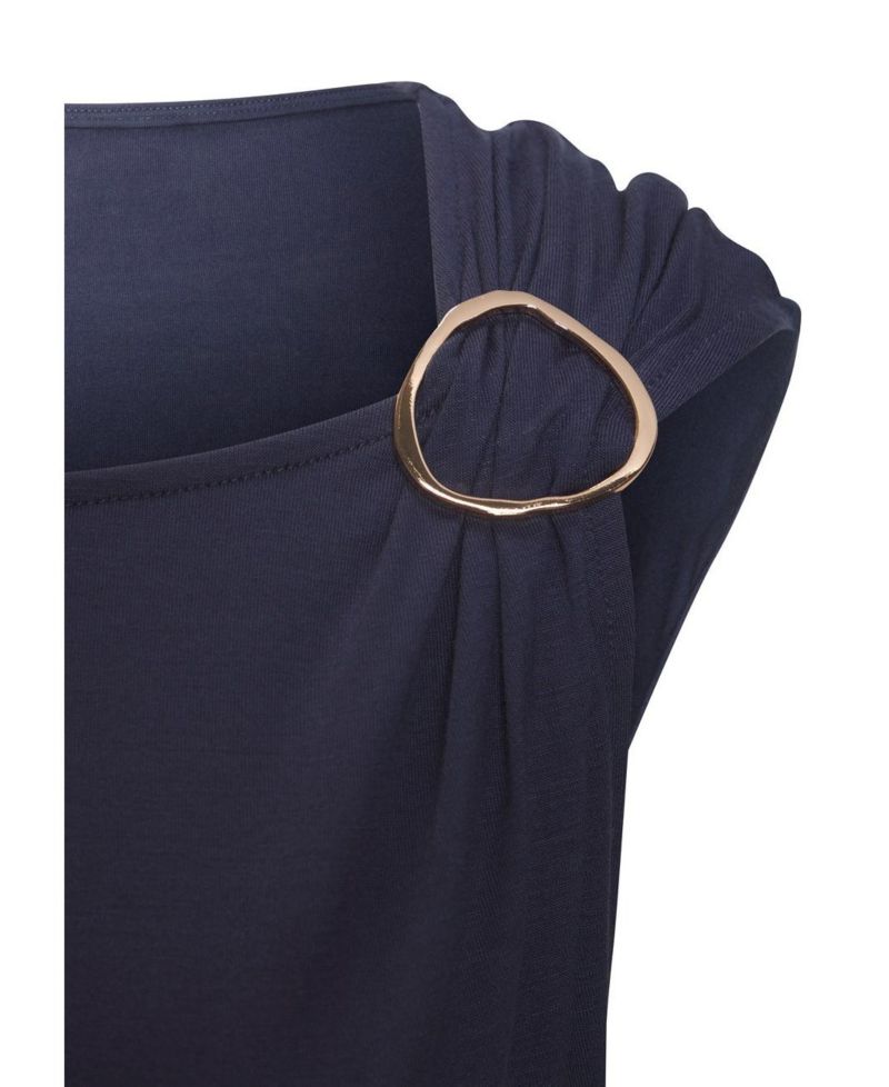 Women's Viscose Asymmetrical Ring Detail Short-Sleeve Top