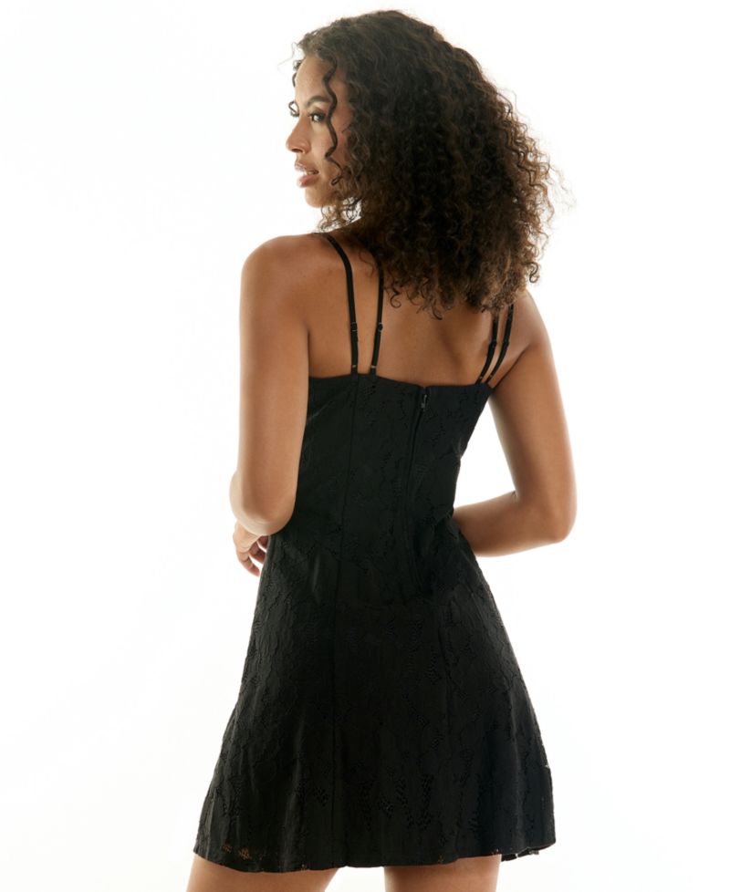 Juniors' Pleated Fit & Flare Lace Dress