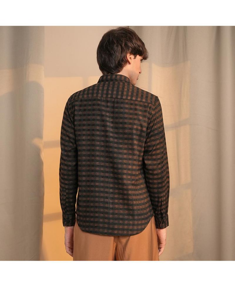 Men's Chocolate Brown & Charcoal Black Gingham Shirt