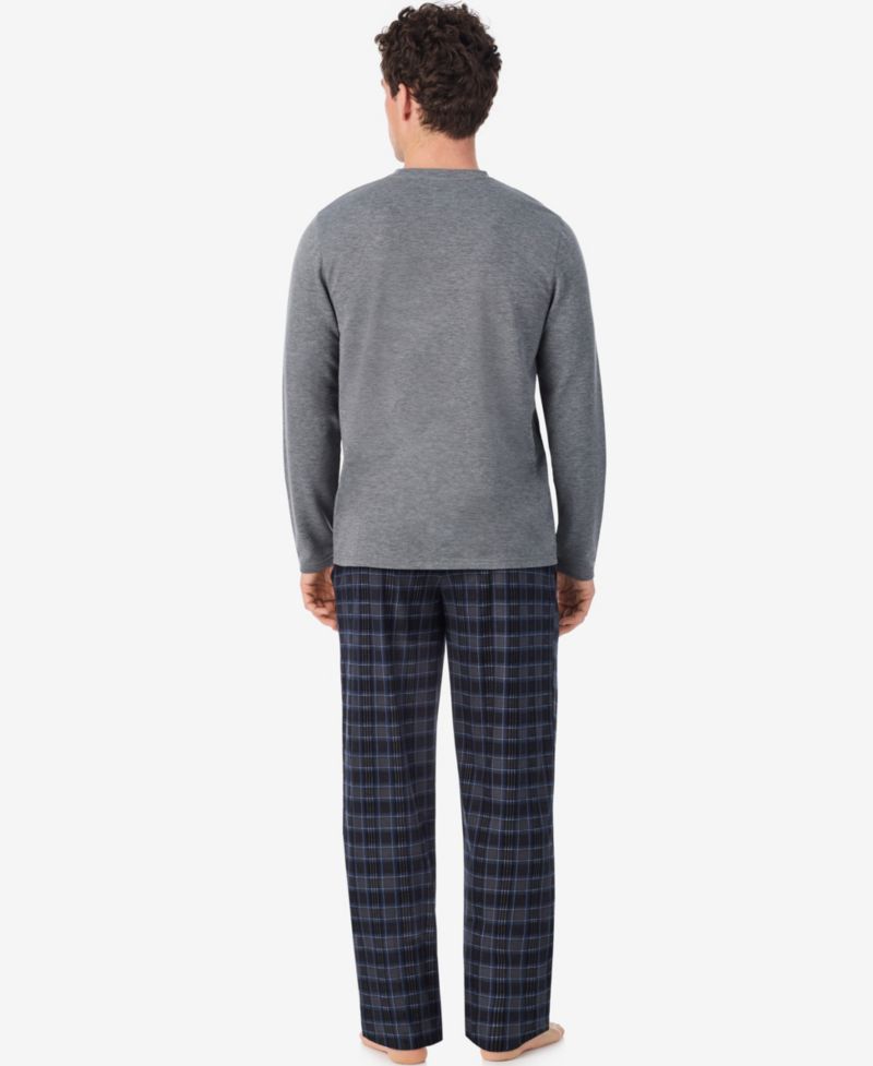 Men's Cozy Lodge Long-Sleeve Crewneck Plaid Top and Pajama Pants, 2-Piece Set
