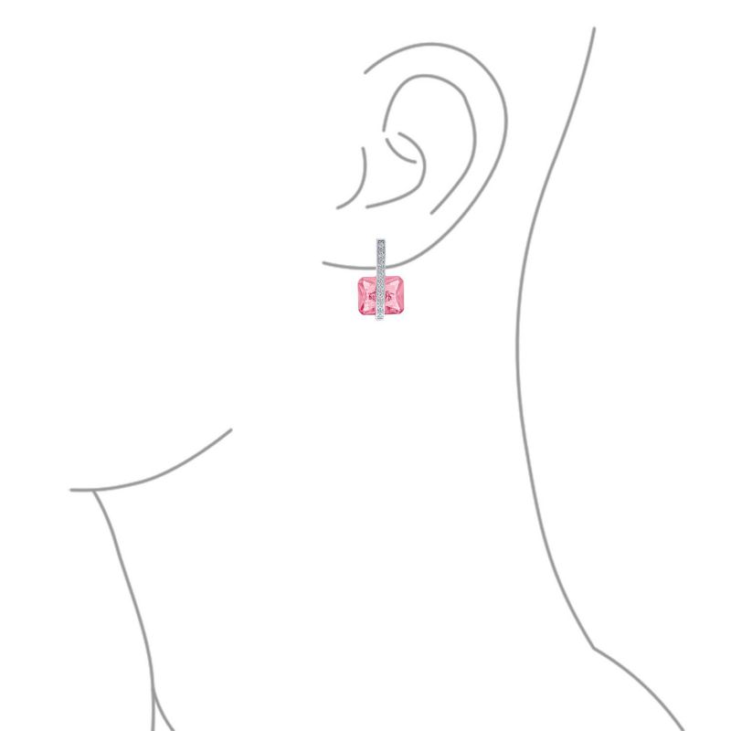 Art Deco Style Pink and Blue Rectangle CZ Drop Cocktail Earrings Silver