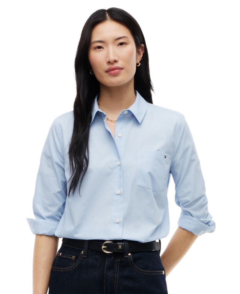 Women's Classic Poplin Roll-Tab Long-Sleeve Shirt