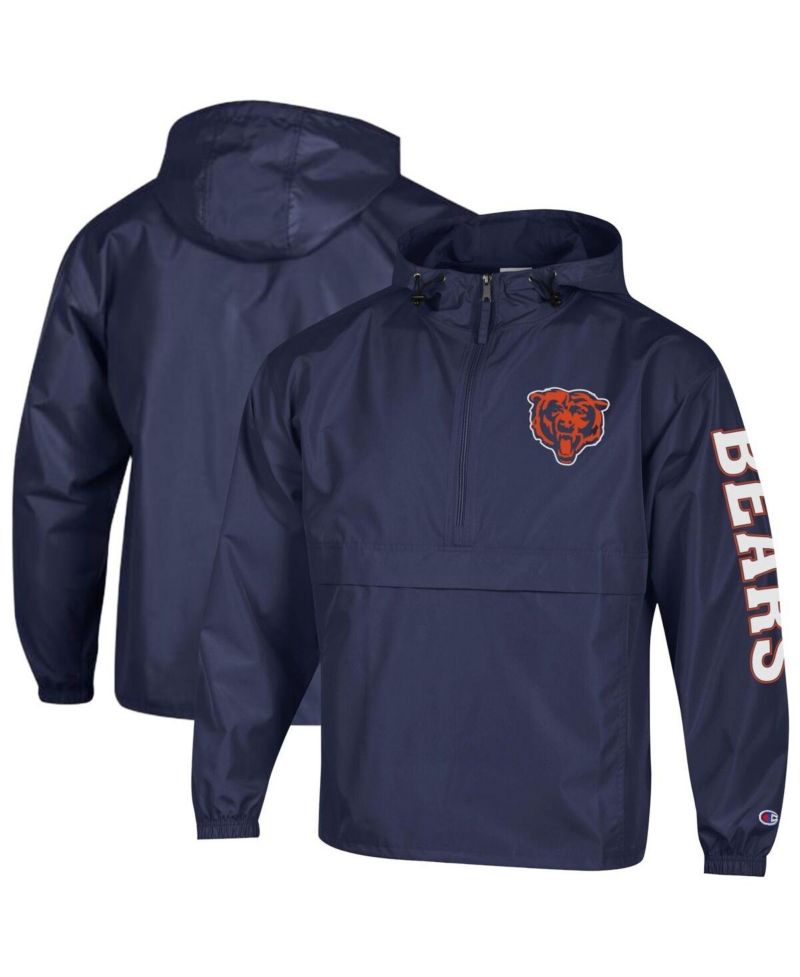 Men's Navy Chicago Bears Packable Hooded Windbreaker Half-Zip Jacket