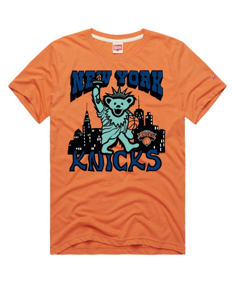 Men's and Women's Orange New York Knicks x The Grateful Dead Bear Tri-Blend T-Shirt