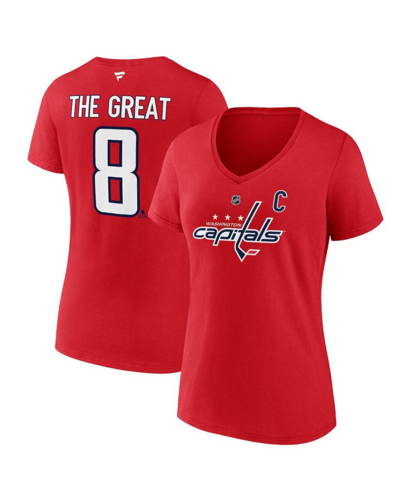 Women's Alexander Ovechkin Athletic Red Washington Capitals NHL All-Time Leading Goal Scorer The Great 8 Name & Number V-Neck T-Shirt