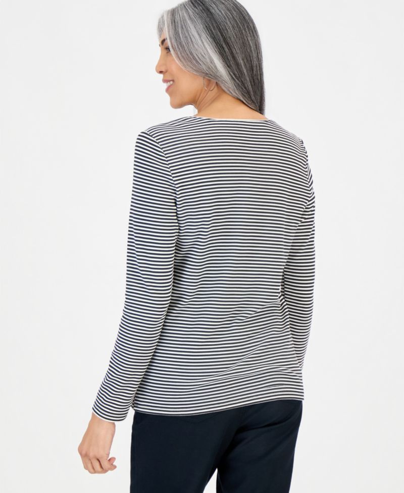 Petite Printed Long-Sleeve Scoop-Neck Top