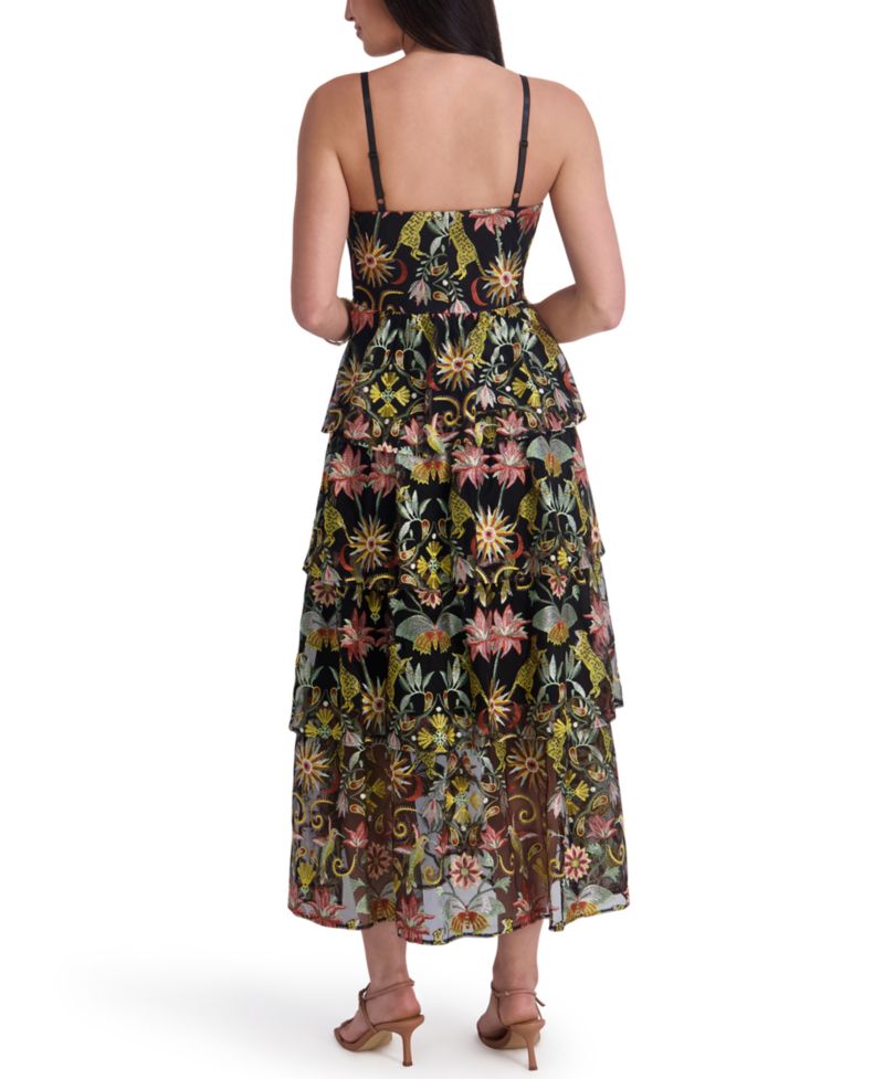Women's Embroidered Mesh Sleeveless Maxi Dress
