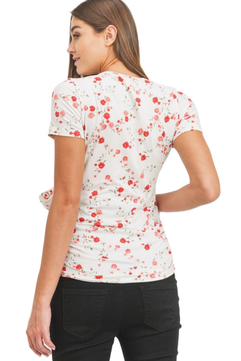 Maternity Floral Wrap Nursing Short-Sleeve Top