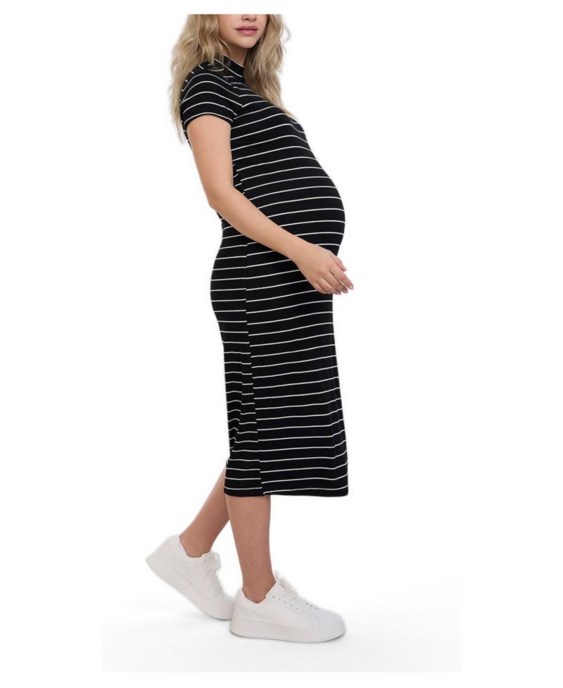 Women's Mock Neck Short Sleeve Ribbed Midi Dress - Motherhood