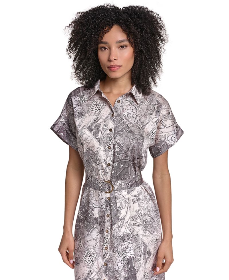 Women's Printed Twill Midi Shirt Dress