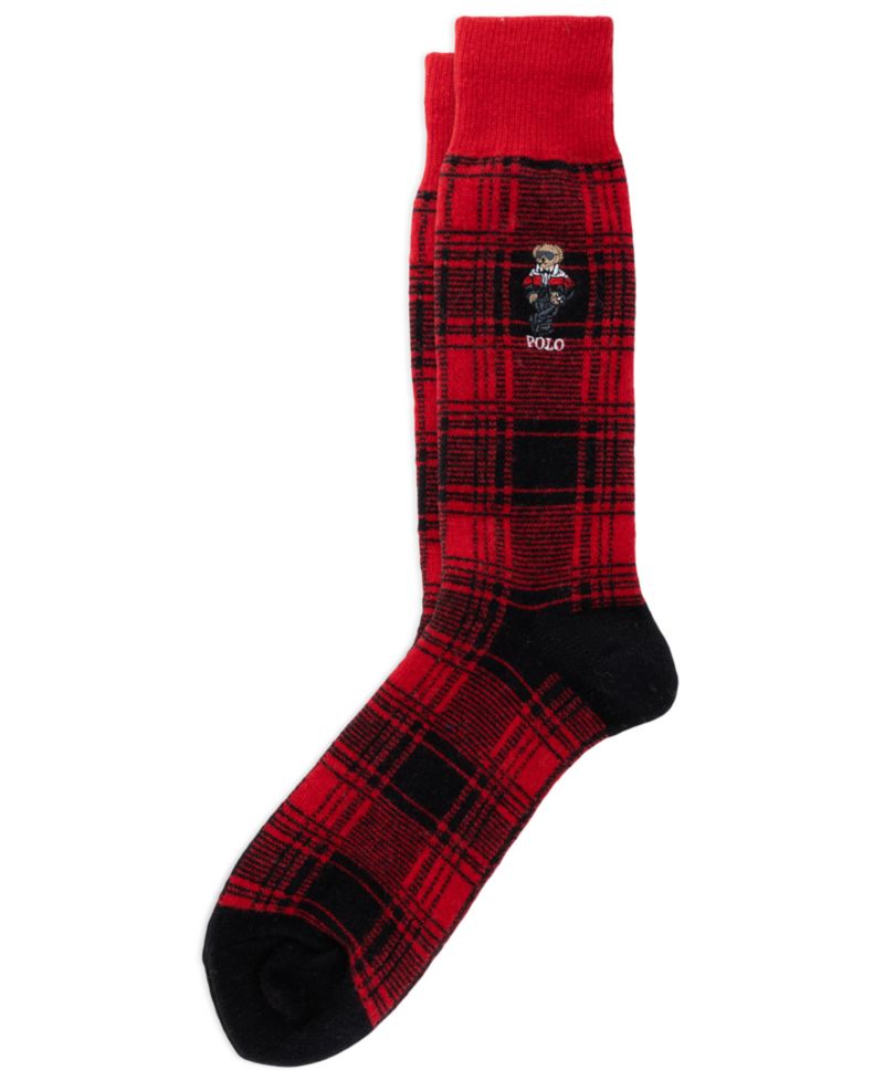 Men's Polo Bear Buffalo Plaid Wool-Blend Crew Socks