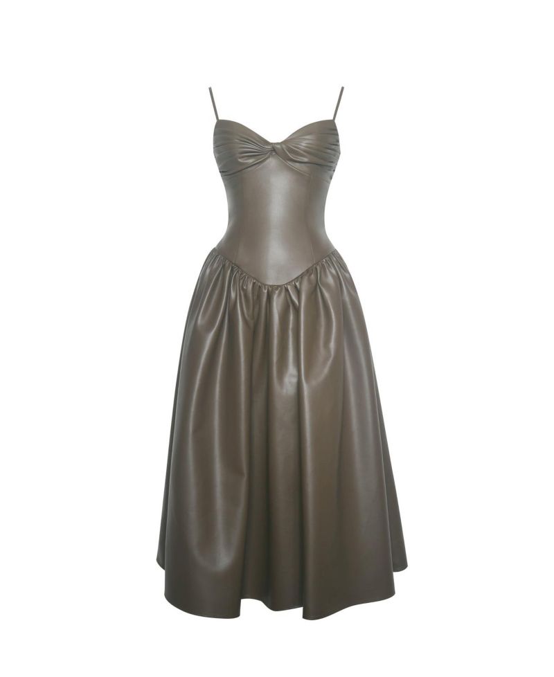 Women's Parisia Cocoa Faux Leather Drop Waist Maxi Dress