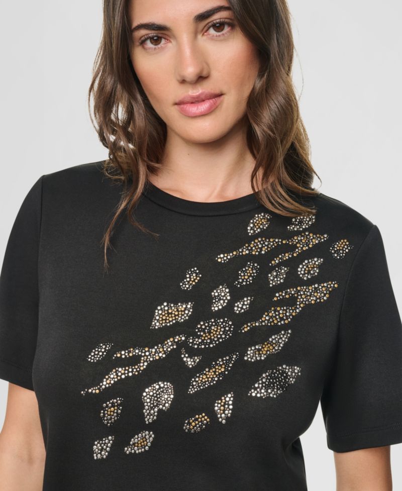 Women's Animal Print Heatset Short-Sleeve Crewneck Cotton Top