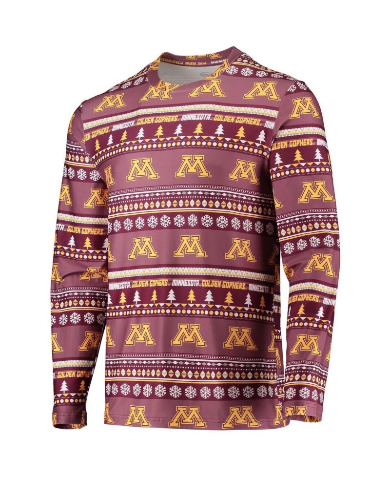 Men's Maroon Minnesota Golden Gophers Ugly Sweater Long Sleeve T-shirt and Pants Sleep Set