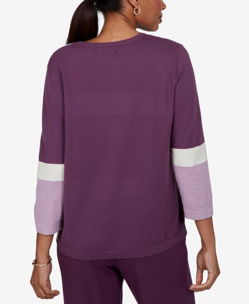 Women's Sweatr Colorblock 3/4-Sleeve Crewneck Pullover Sweater