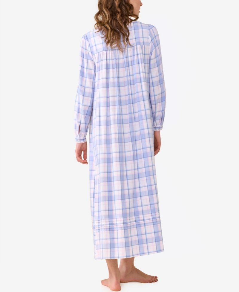 Women's Ballet Long-Sleeve Plaid Lace-Trim V-Neck Nightgown