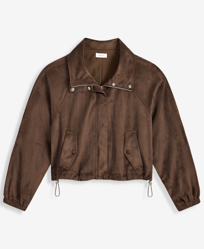 Women's Faux-Suede High Collar Utility Jacket