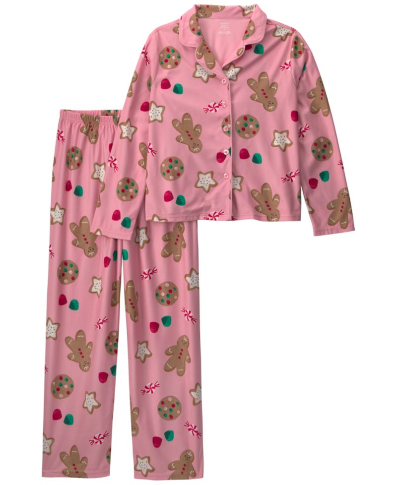 Adult Gingerbread-Print Long-Sleeve Loose-Fit Top and Pants, 2-Piece Set