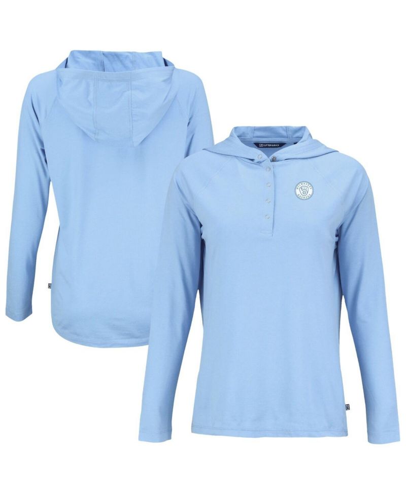 Women's Powder Blue Milwaukee Brewers Coastline Epic Comfort Eco Long Sleeve Hoodie T-Shirt