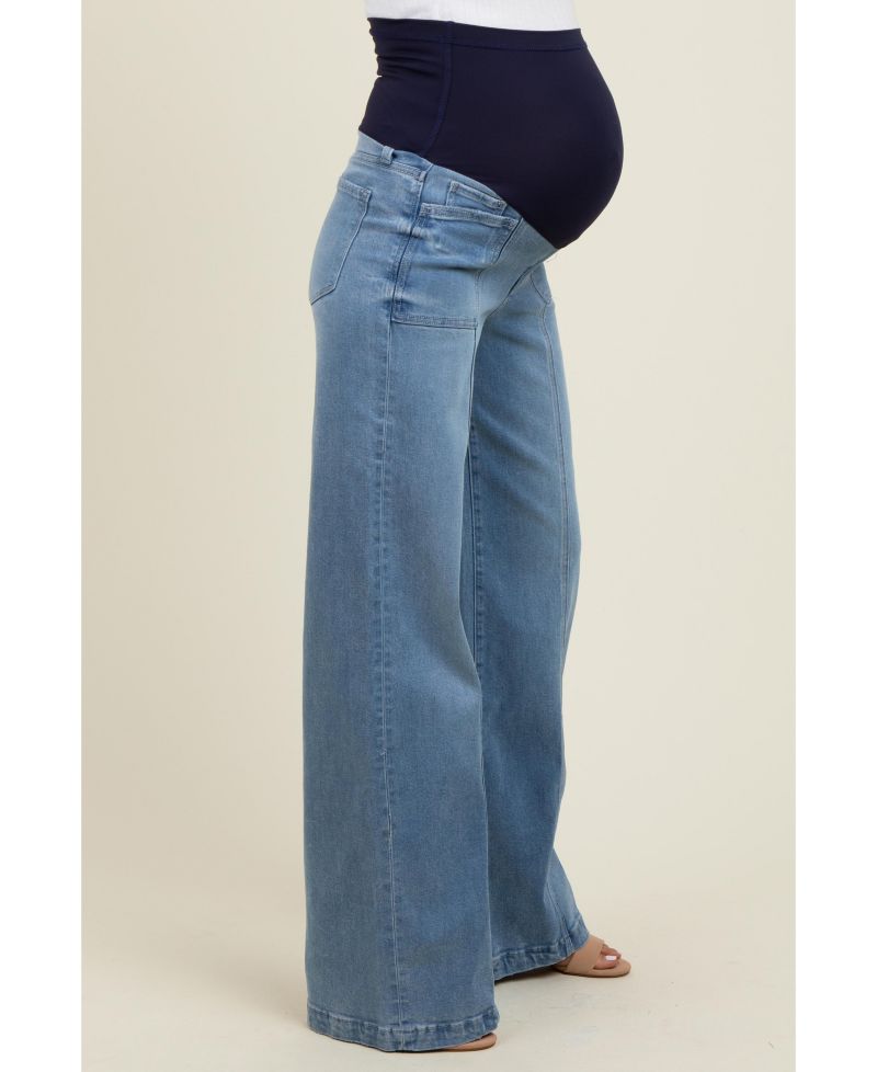 Women's Blue Front Seam Super Wide Leg Jeans