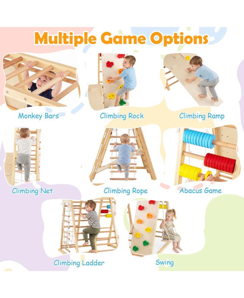 Ages 3+ 8-in-1 Foldable Wooden Indoor Jungle Gym