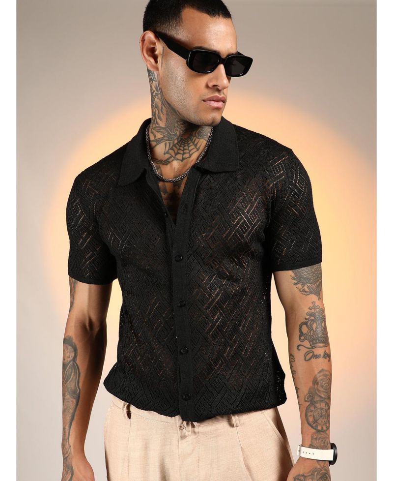 Men's Overlap-Textured Knit Shirt
