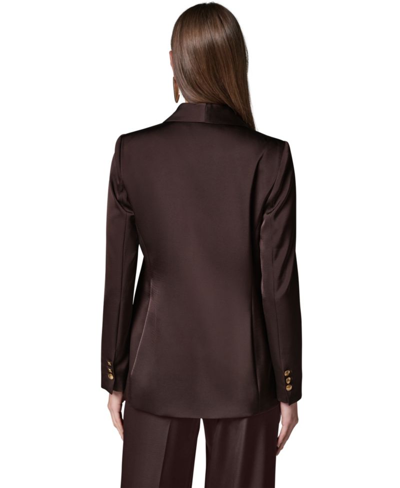 Petite Satin Shawl Lapel Shoulder-Padded Blazer
