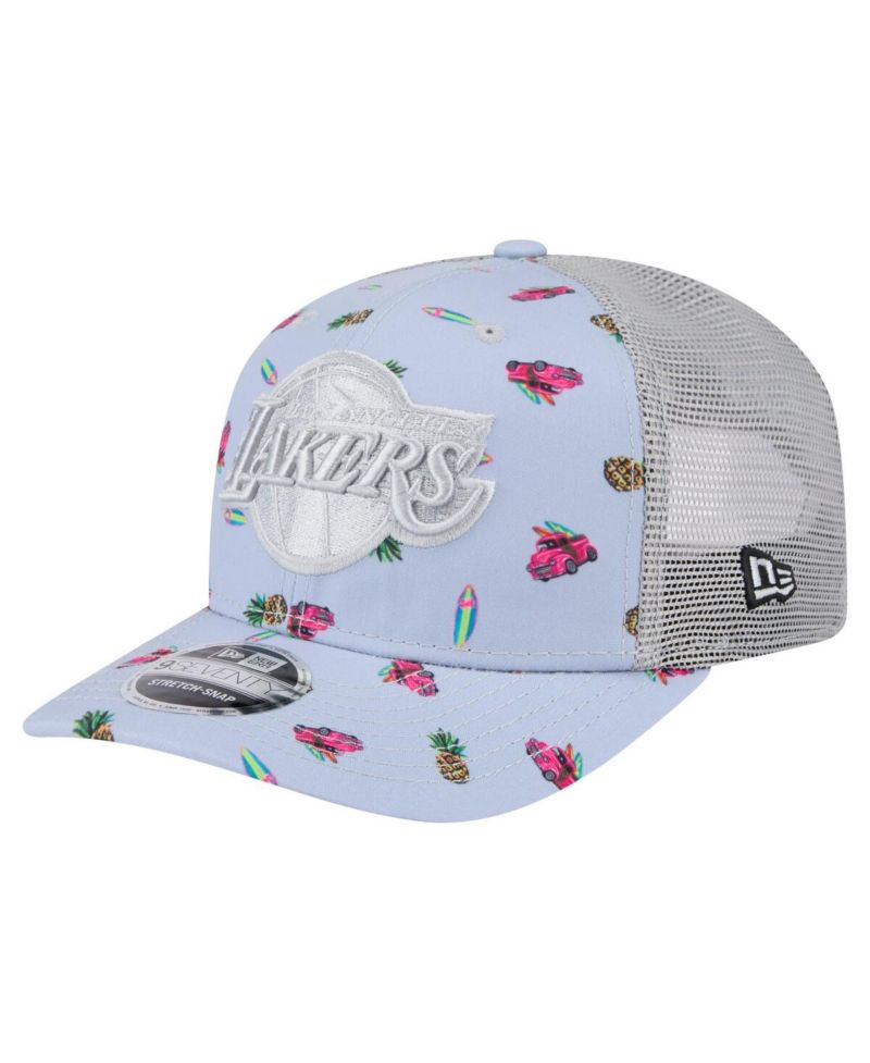 Men's Light Blue/Gray Los Angeles Lakers Adventure Aloha Pattern 9SEVENTY Stretch-Snap Hat