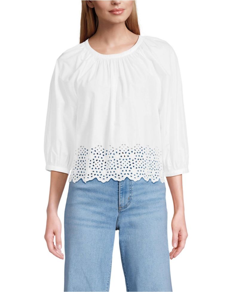 Women's Gathered Eyelet Top