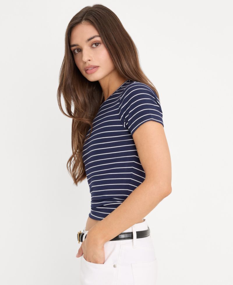 Women's Striped Short-Sleeve Crop T-Shirt