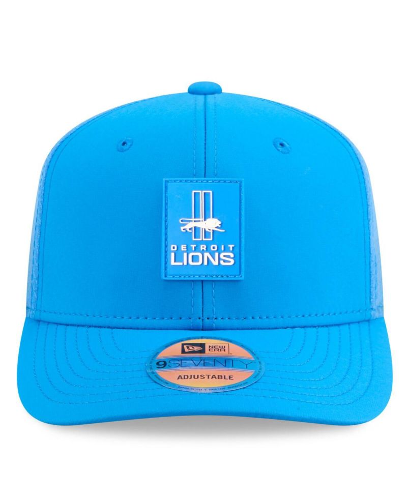 Men's Blue Detroit Lions 2025 Sideline Throwback 9SEVENTY Trucker Adjustable Hat