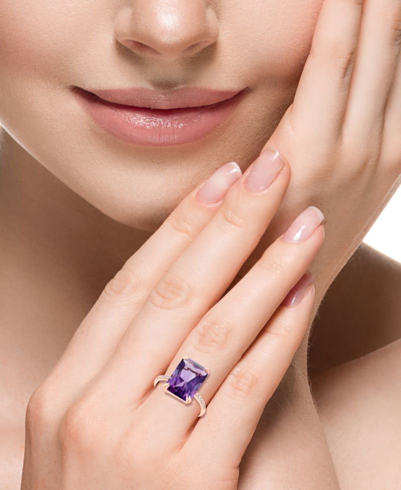 Amethyst (7-1/6 ct. t.w.) & Diamond (1/20 ct. t.w.) Ring in 14k Rose Gold (Also in Blue Topaz, Onyx, Green Amethyst, Citrine)