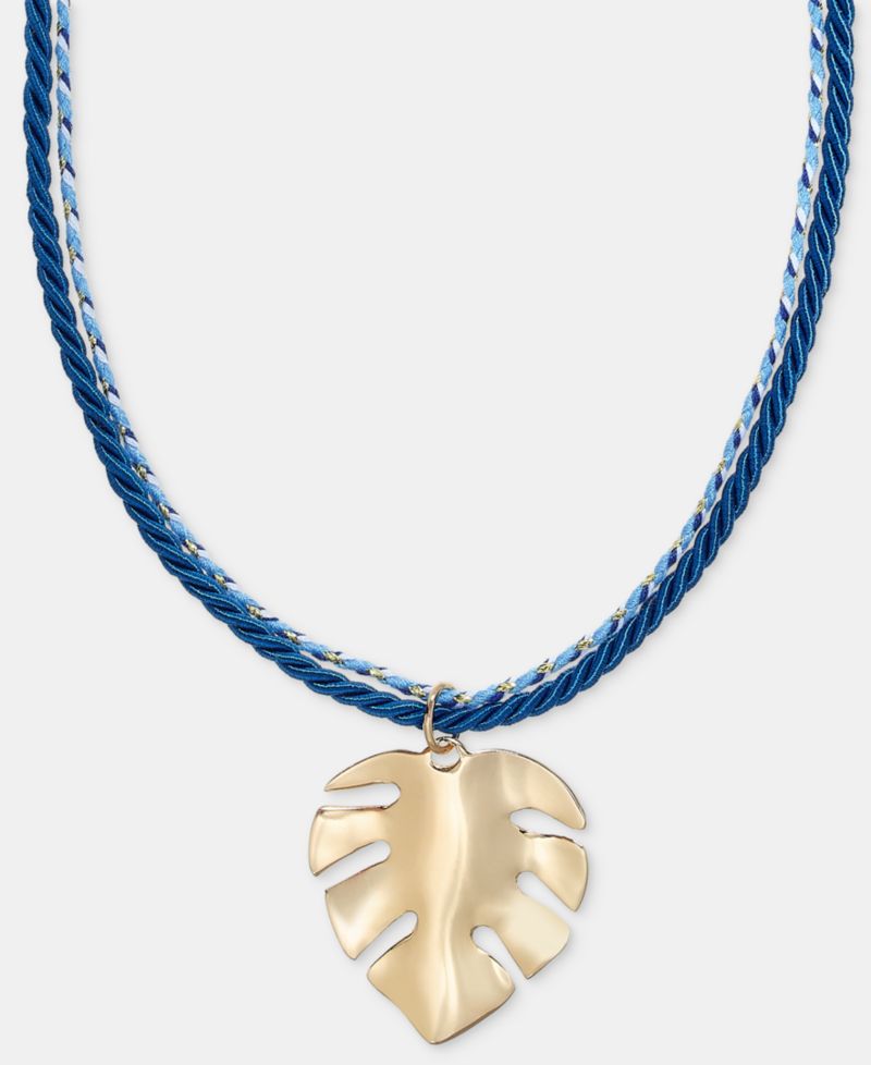 Palm Leaf Double Cord Pendant Necklace, 16" + 2" extender