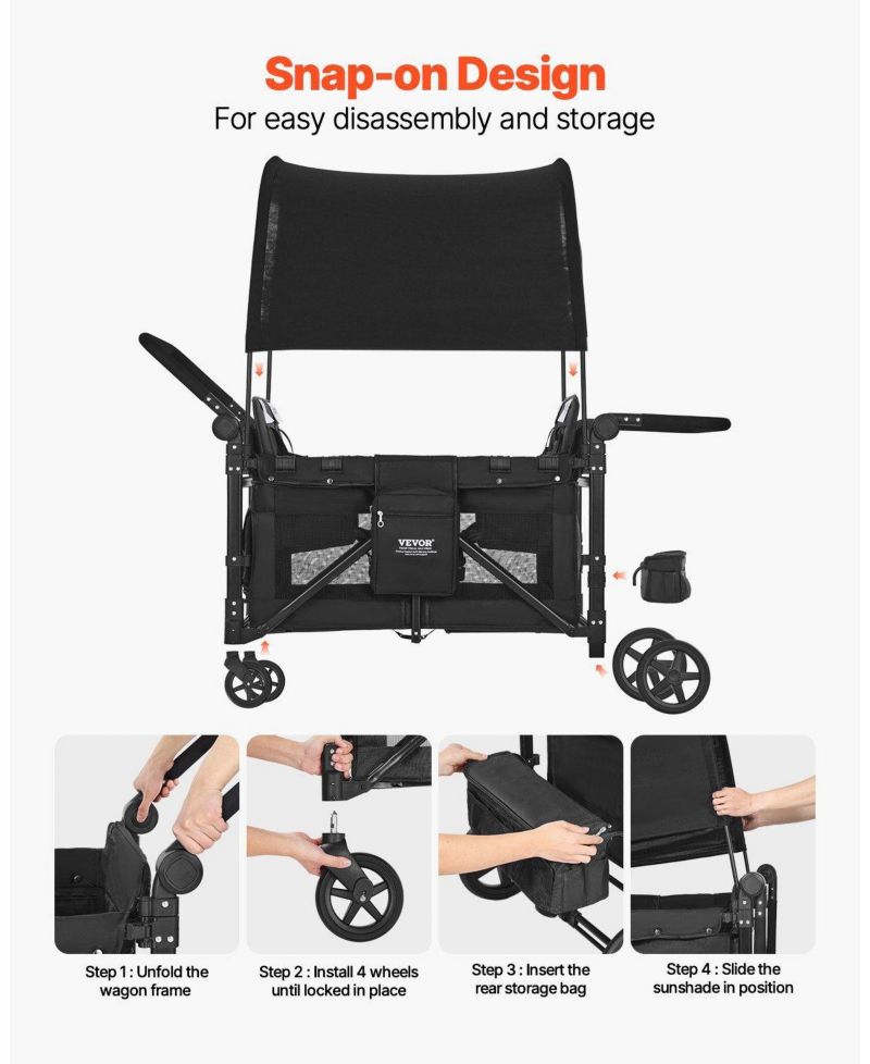 Wagon Stroller for 4 Kids, Adjustable Handle,5-Point Harness, Removable Canopy,330LBS, Camping