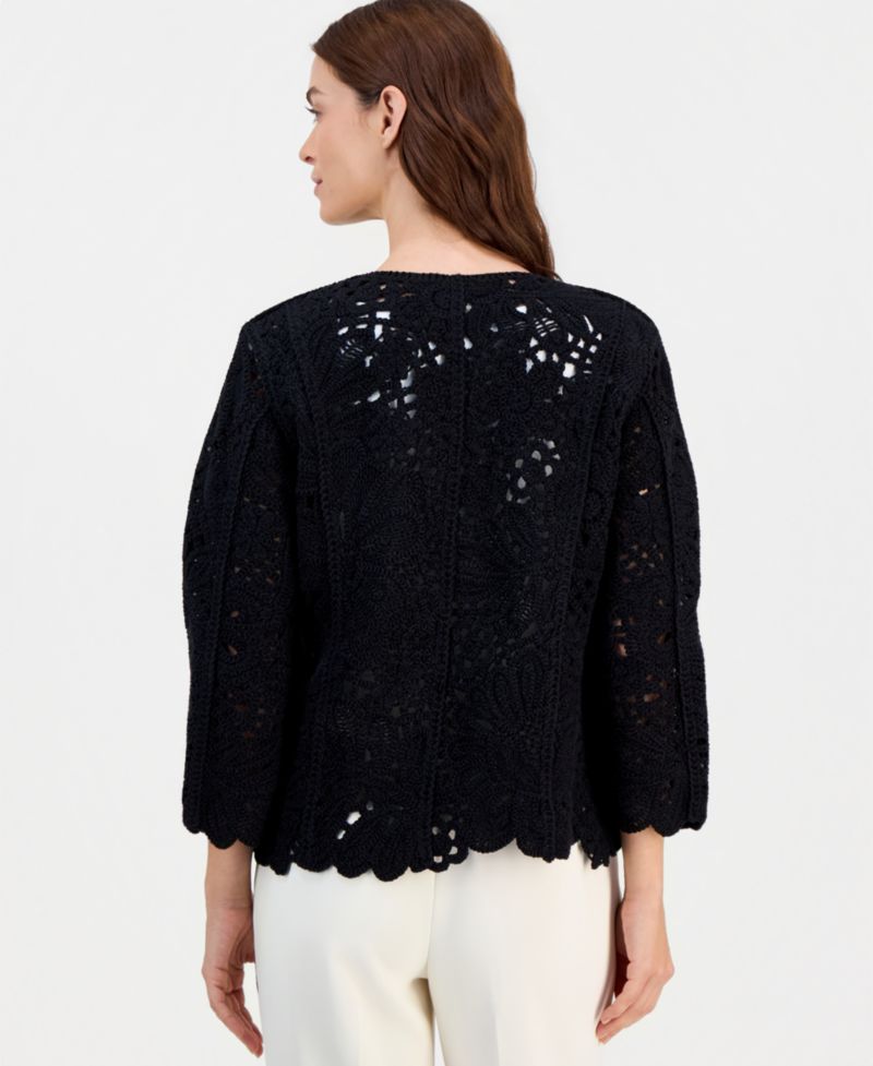 Women's Floral Scalloped Long-Sleeve Cardigan