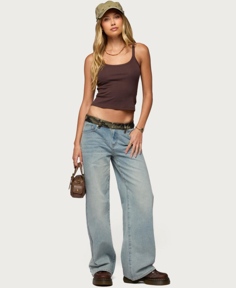 Women's Camo Waist Low Rise Baggy Jeans